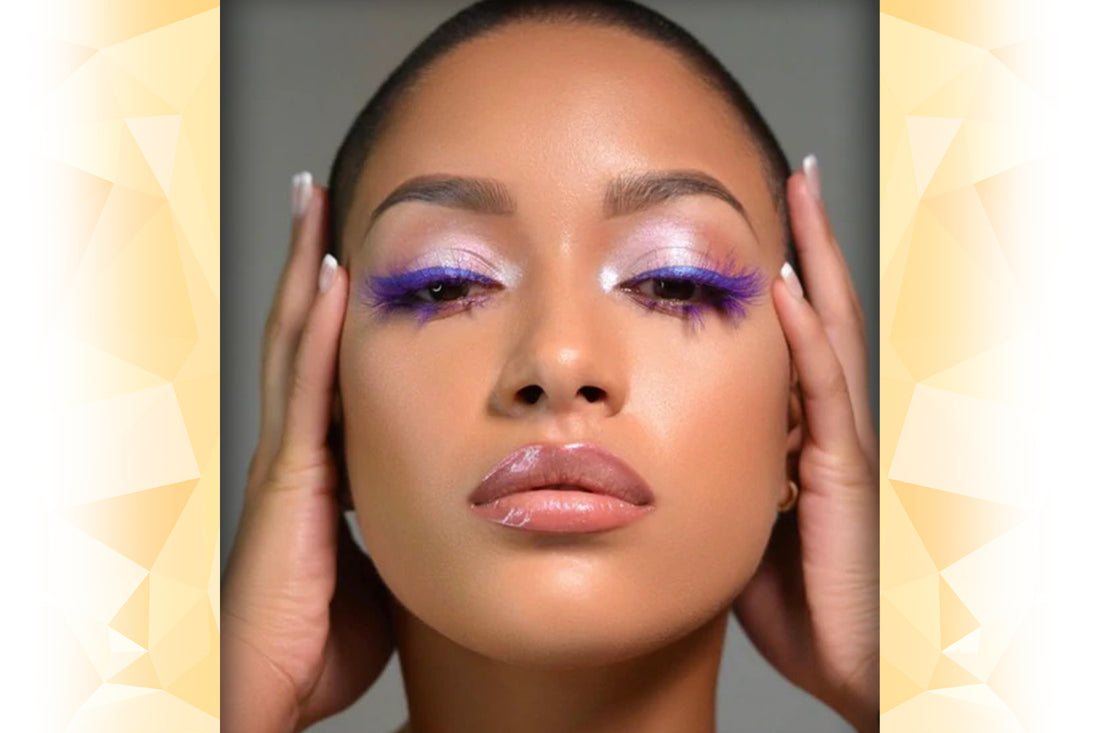 Image of a lash client with purple eyelash extensions