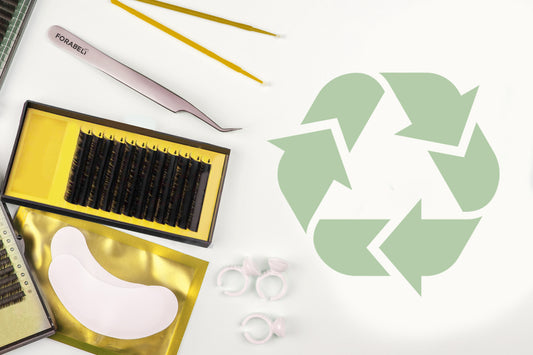 Image showing proper waste management sign and eyelash extension supplies