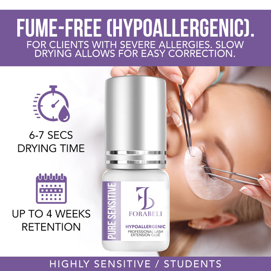 Pure Sensitive Eyelash Extension Glue – 7–8s Dry Time, No Fume, Hypoallergenic, 4-Week Retention, Black