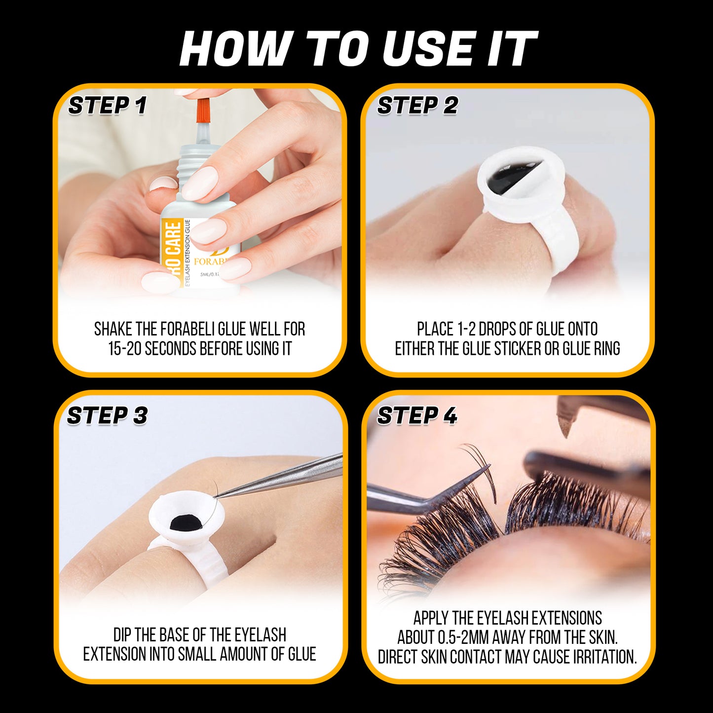 ProCare Professional Eyelash Extension Glue – 1–2s Dry Time, 8-Week Retention, Waterproof, Black