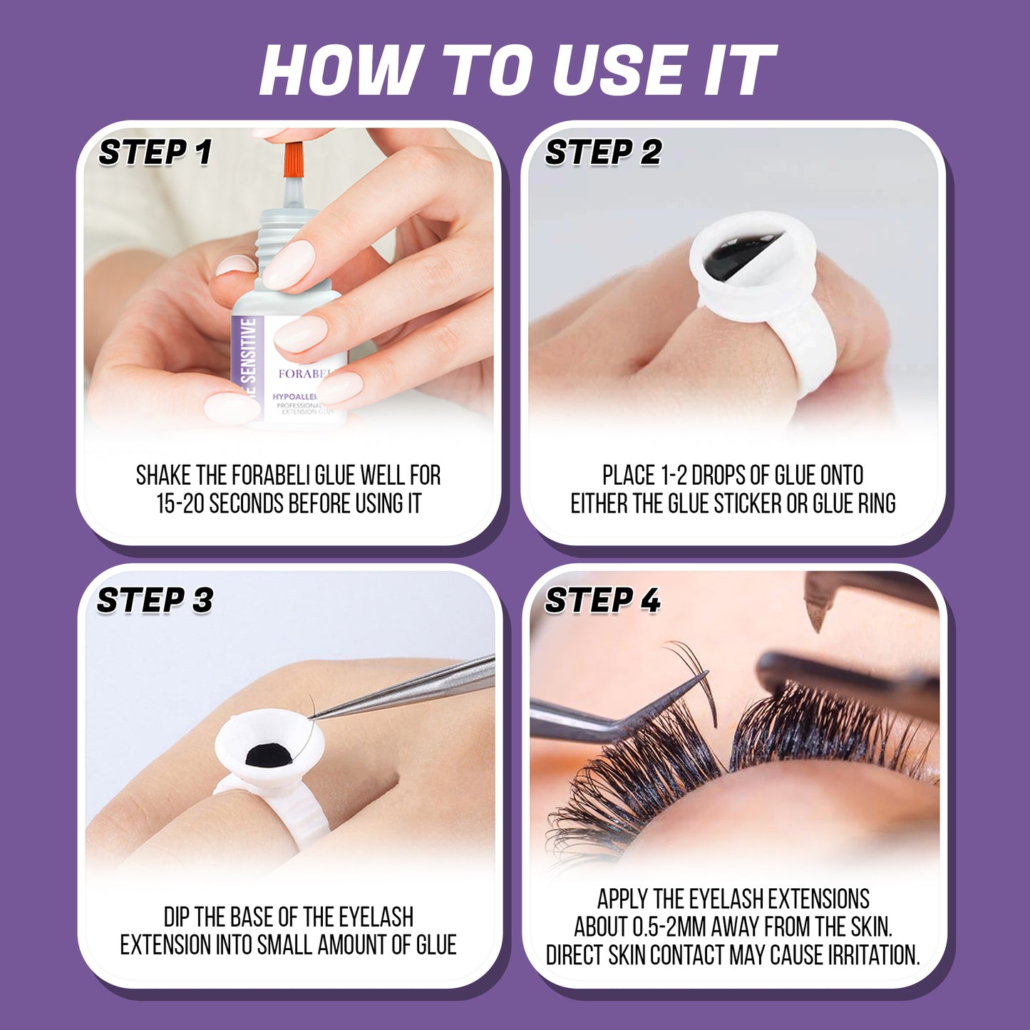 Pure Sensitive Eyelash Extension Glue – 7–8s Dry Time, No Fume, Hypoallergenic, 4-Week Retention, Black