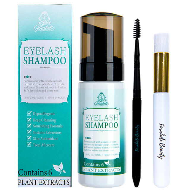 Forabeli Lash Shampoo 50 mL with box, cleansing brush and spoolie