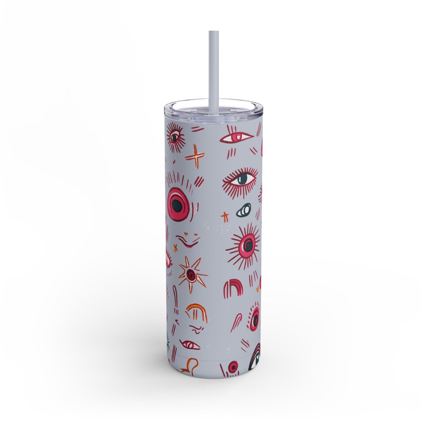 Abstract Lash Doodle Pattern | What happens in the salon stays in the salon | Tumbler with Straw | Stainless Steel Tumbler | Skinny Tumbler hot & cold drinks | Tumbler with all around print | Skinny Matte Tumbler, 20oz