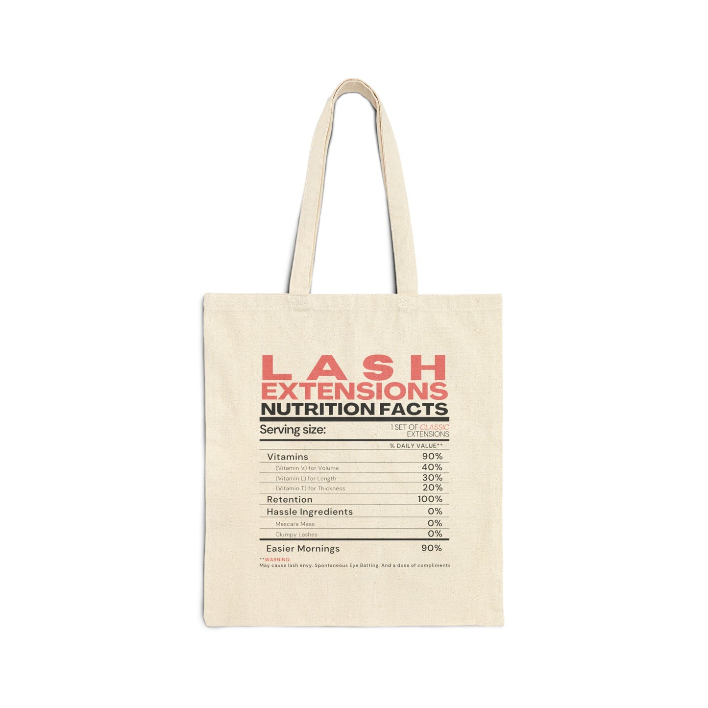 Cotton Canvas Tote Bag| Lash Extensions Nutrition Facts | Lash Barcode | 2 Sided Print | Lash Tote