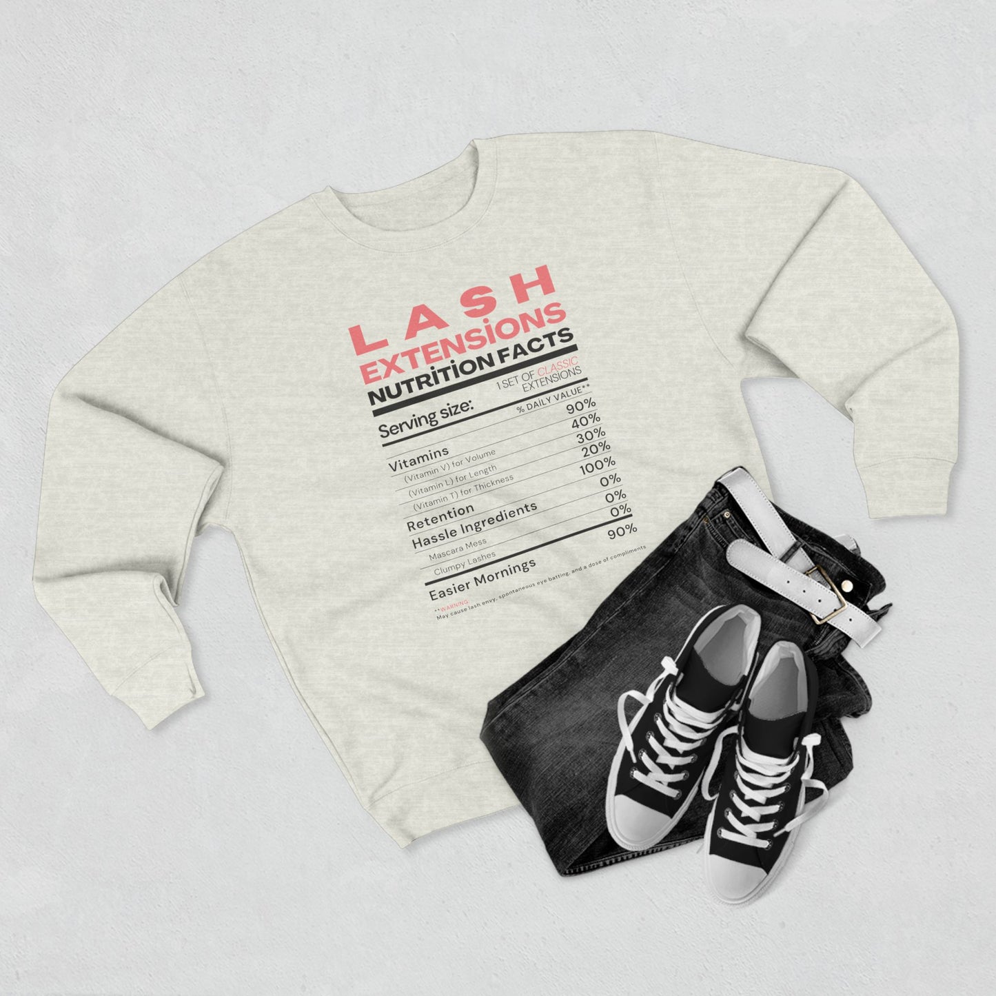 Lash Extensions Nutrition Facts | Unisex Crewneck Sweatshirt