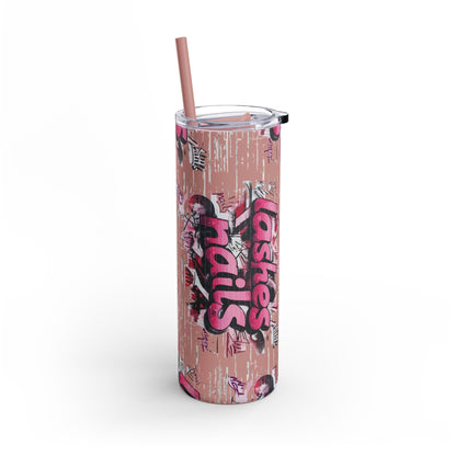 Graffiti Lashes & Nails | What happens in the salon stays in the salon | Tumbler with Straw | Stainless Steel Tumbler | Skinny Tumbler hot & cold drinks | Tumbler with all around print | Skinny Matte Tumbler, 20oz