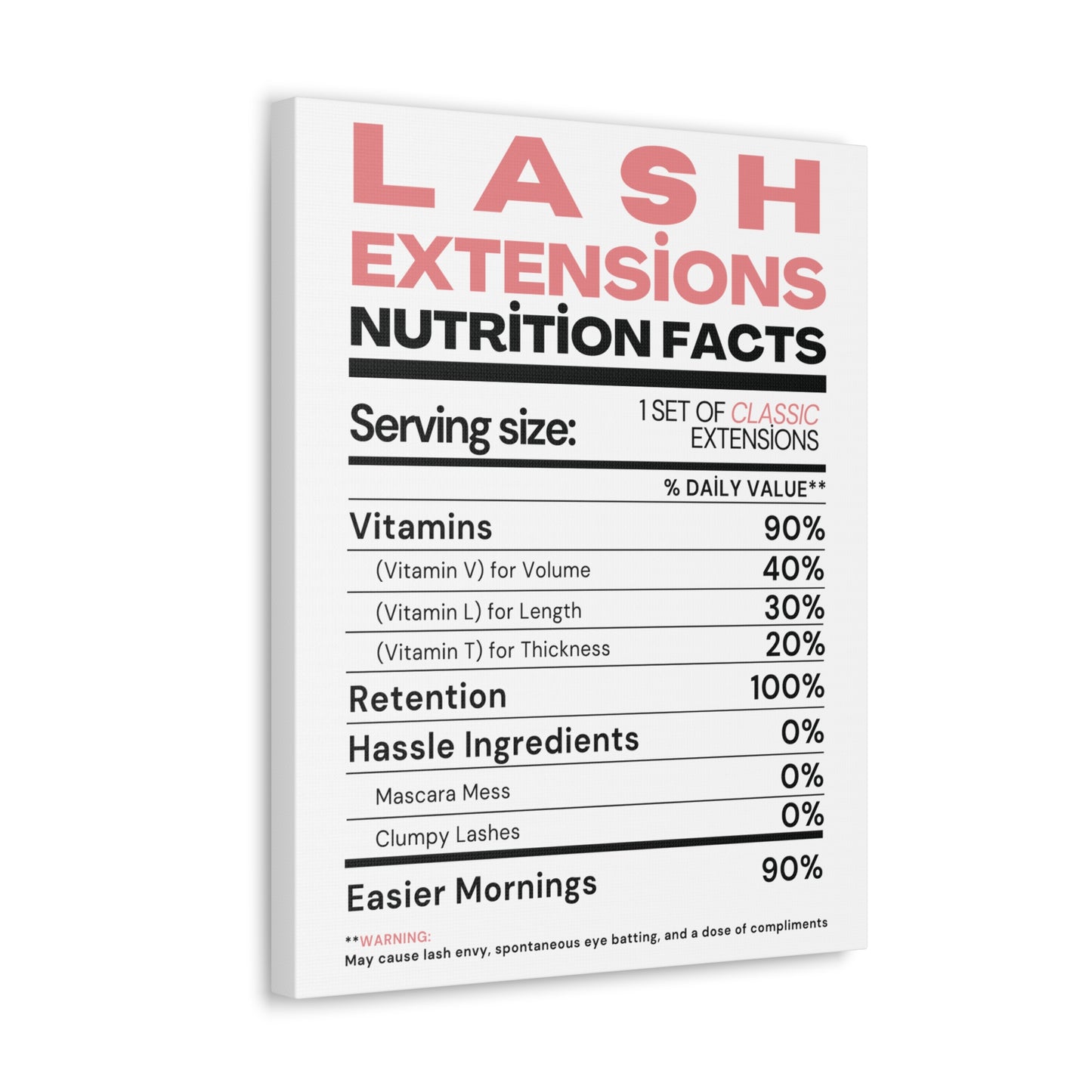 LASH EXTENSIONS NUTRITION FACTS | Canvas Gallery Wraps