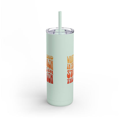 What happens in the salon stays in the salon | Tumbler with Straw | Stainless Steel Tumbler | Skinny Tumbler hot & cold drinks | Tumbler with all around print | Skinny Matte Tumbler, 20oz