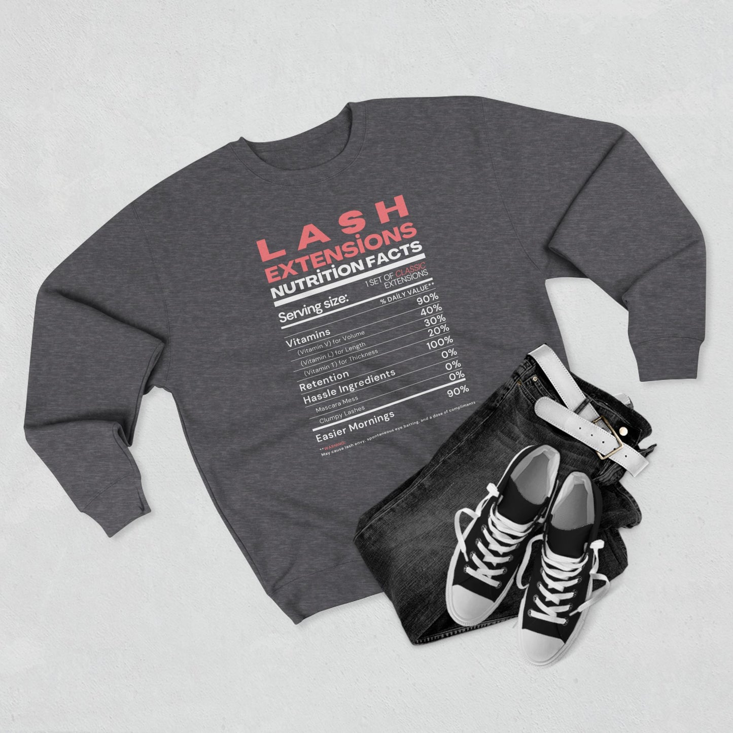 Lash Extensions Nutrition Facts | Unisex Crewneck Sweatshirt