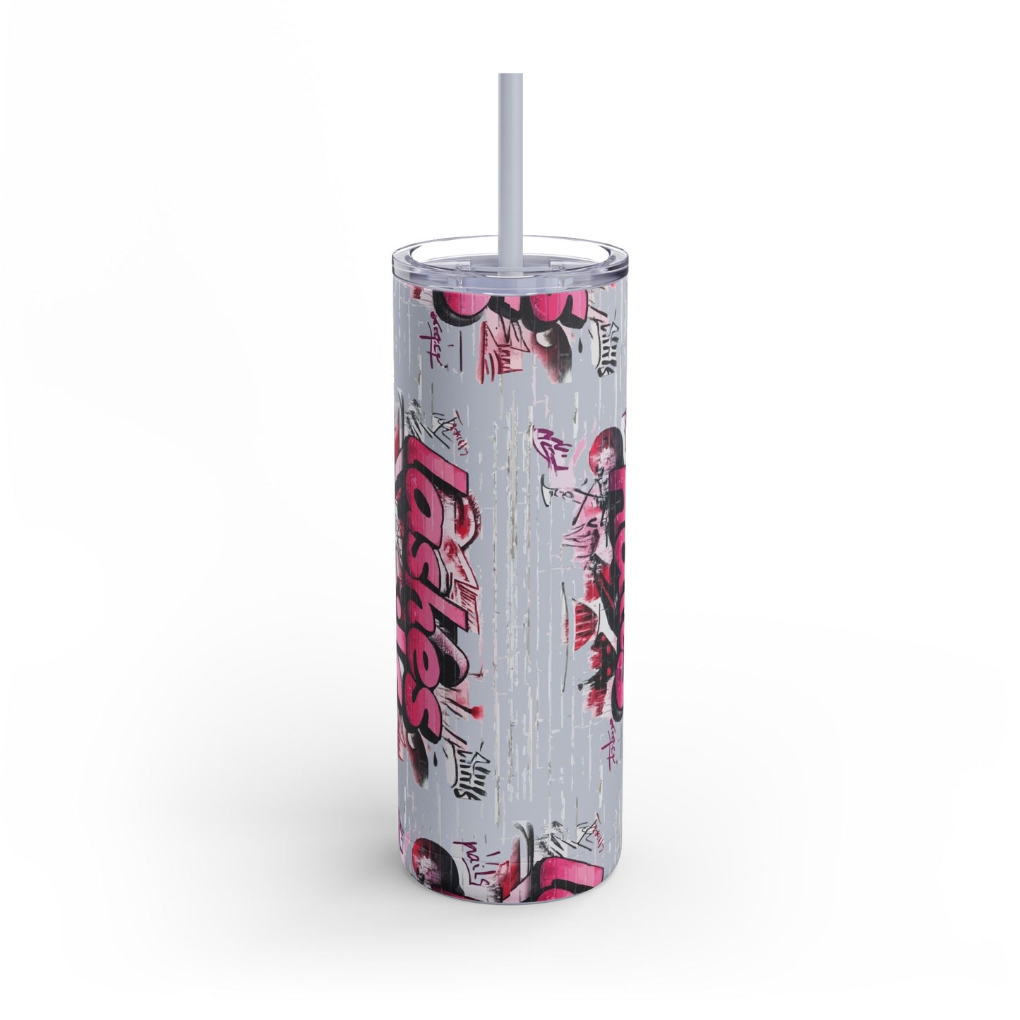 Graffiti Lashes & Nails | What happens in the salon stays in the salon | Tumbler with Straw | Stainless Steel Tumbler | Skinny Tumbler hot & cold drinks | Tumbler with all around print | Skinny Matte Tumbler, 20oz