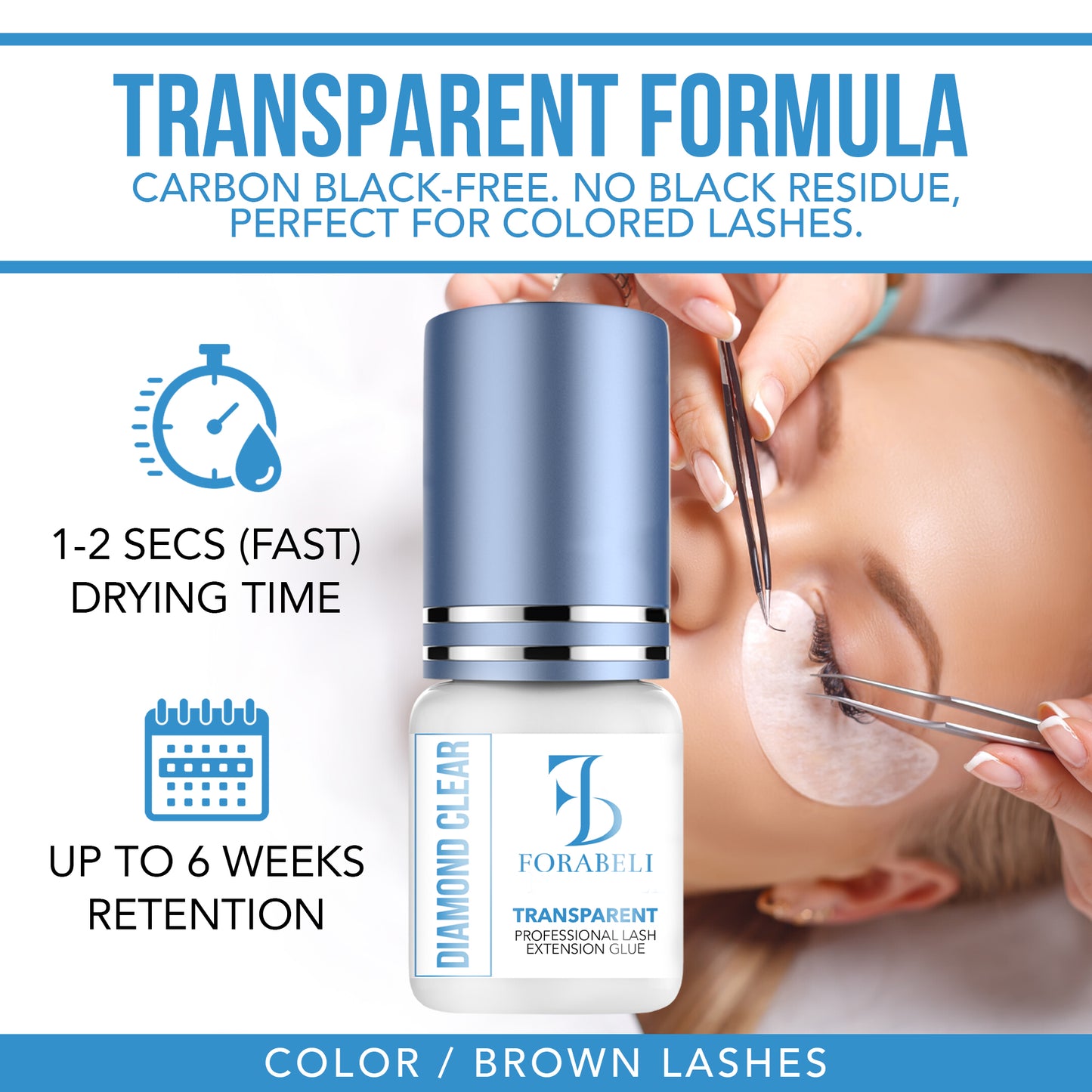 Diamond Clear Eyelash Extension Glue – 2–3s Dry Time, 6-Week Retention, Waterproof, Transparent