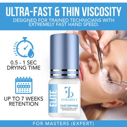 Elite Fast-Drying Eyelash Extension Glue – 1s Dry Time, 7-Week Retention, Waterproof, Black