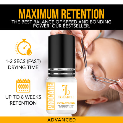 ProCare Professional Eyelash Extension Glue – 1–2s Dry Time, 8-Week Retention, Waterproof, Black