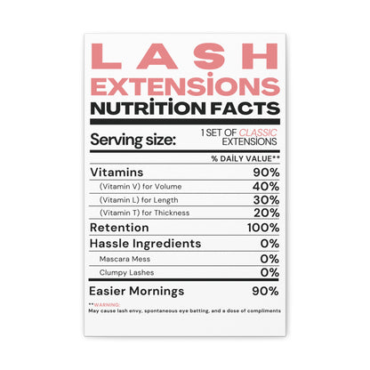 LASH EXTENSIONS NUTRITION FACTS | Canvas Gallery Wraps