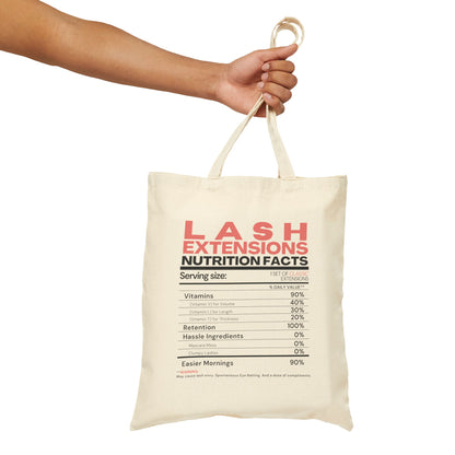 Cotton Canvas Tote Bag| Lash Extensions Nutrition Facts | Lash Barcode | 2 Sided Print | Lash Tote