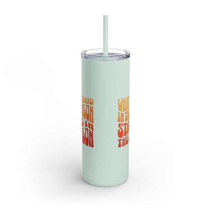 What happens in the salon stays in the salon | Tumbler with Straw | Stainless Steel Tumbler | Skinny Tumbler hot & cold drinks | Tumbler with all around print | Skinny Matte Tumbler, 20oz