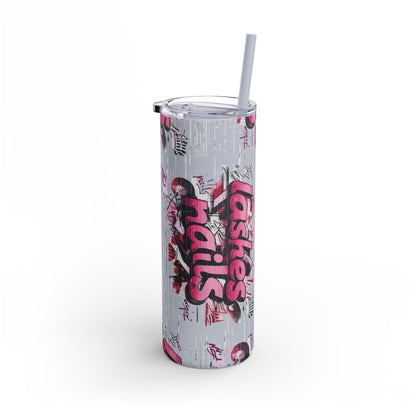 Graffiti Lashes & Nails | What happens in the salon stays in the salon | Tumbler with Straw | Stainless Steel Tumbler | Skinny Tumbler hot & cold drinks | Tumbler with all around print | Skinny Matte Tumbler, 20oz