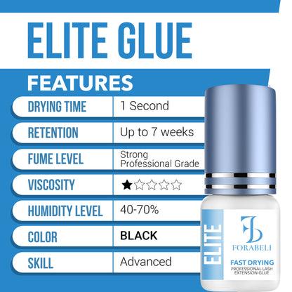 Elite Fast-Drying Eyelash Extension Glue – 1s Dry Time, 7-Week Retention, Waterproof, Black