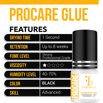 ProCare Professional Eyelash Extension Glue – 1–2s Dry Time, 8-Week Retention, Waterproof, Black