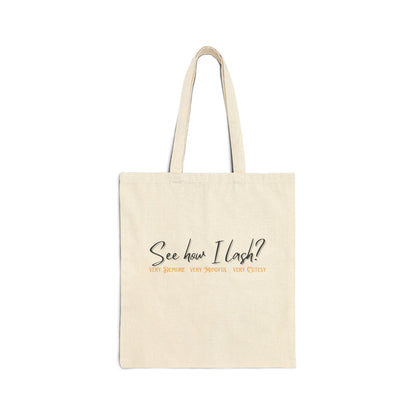 Cotton Canvas Tote Bag | Very Demure Very Mindful Very Cutesy | sac fourre-tout | Lashes | Reusasble Bag | Black Tote Bag | White Tote Bag