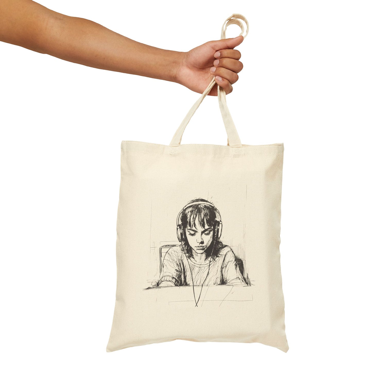 Cotton Canvas Tote Bag | Volumes Up Long Lashes with Headphones | sac fourre-tout | Reusasble Bag | Black Tote Bag | White Tote Bag