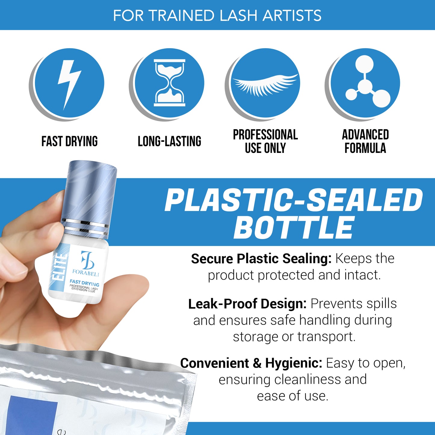 Elite Fast-Drying Eyelash Extension Glue – 1s Dry Time, 7-Week Retention, Waterproof, Black