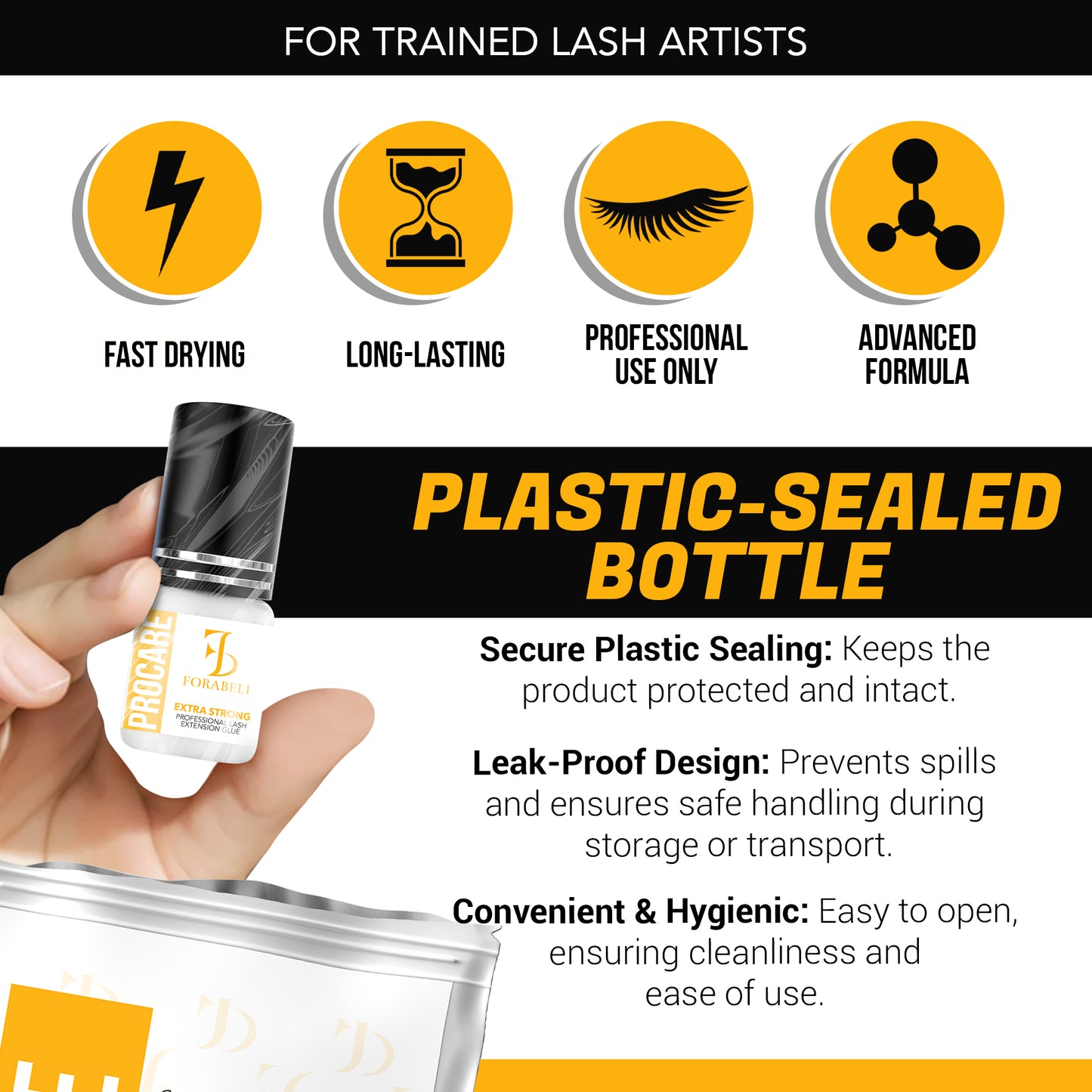 ProCare Professional Eyelash Extension Glue – 1–2s Dry Time, 8-Week Retention, Waterproof, Black