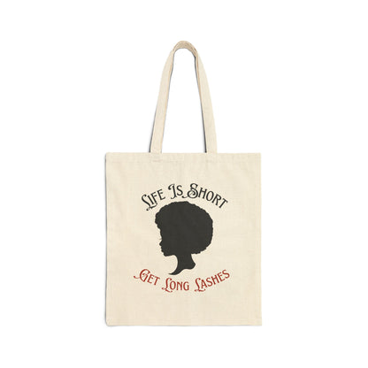 Cotton Canvas Tote Bag | Life is Short Get Long Lashes | sac fourre-tout | Lash Extensions | Reusasble Bag | Black Tote Bag | White Tote Bag