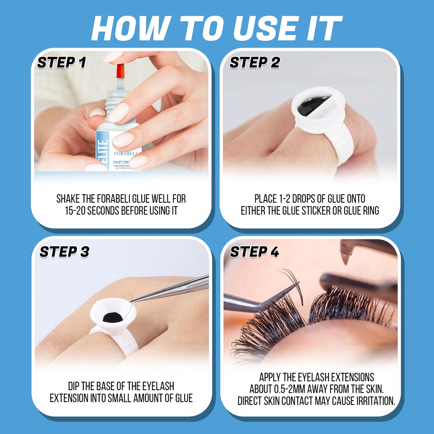 Elite Fast-Drying Eyelash Extension Glue – 1s Dry Time, 7-Week Retention, Waterproof, Black