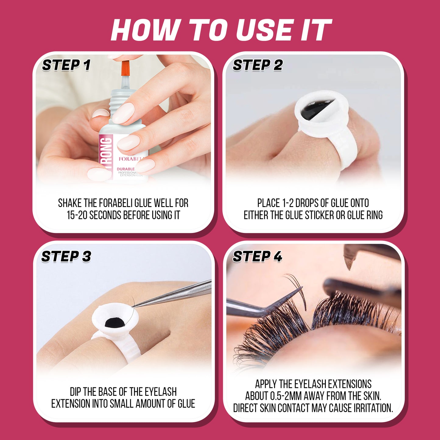 Strong Hold Eyelash Extension Glue – 2–3s Dry Time, 6-Week Retention, Waterproof, Black