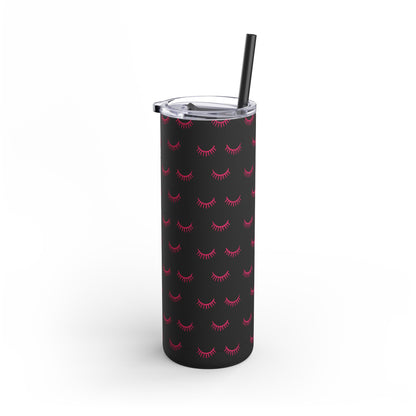 Eyelash Patterns | What happens in the salon stays in the salon | Tumbler with Straw | Stainless Steel Tumbler | Skinny Tumbler hot & cold drinks | Tumbler with all around print | Skinny Matte Tumbler, 20oz