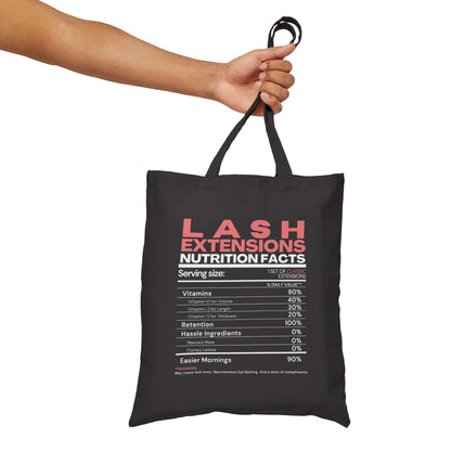 Cotton Canvas Tote Bag| Lash Extensions Nutrition Facts | Lash Barcode | 2 Sided Print | Lash Tote