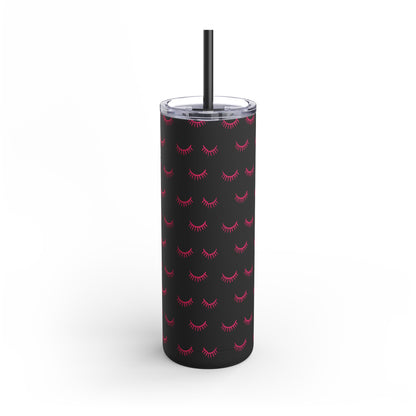 Eyelash Patterns | What happens in the salon stays in the salon | Tumbler with Straw | Stainless Steel Tumbler | Skinny Tumbler hot & cold drinks | Tumbler with all around print | Skinny Matte Tumbler, 20oz