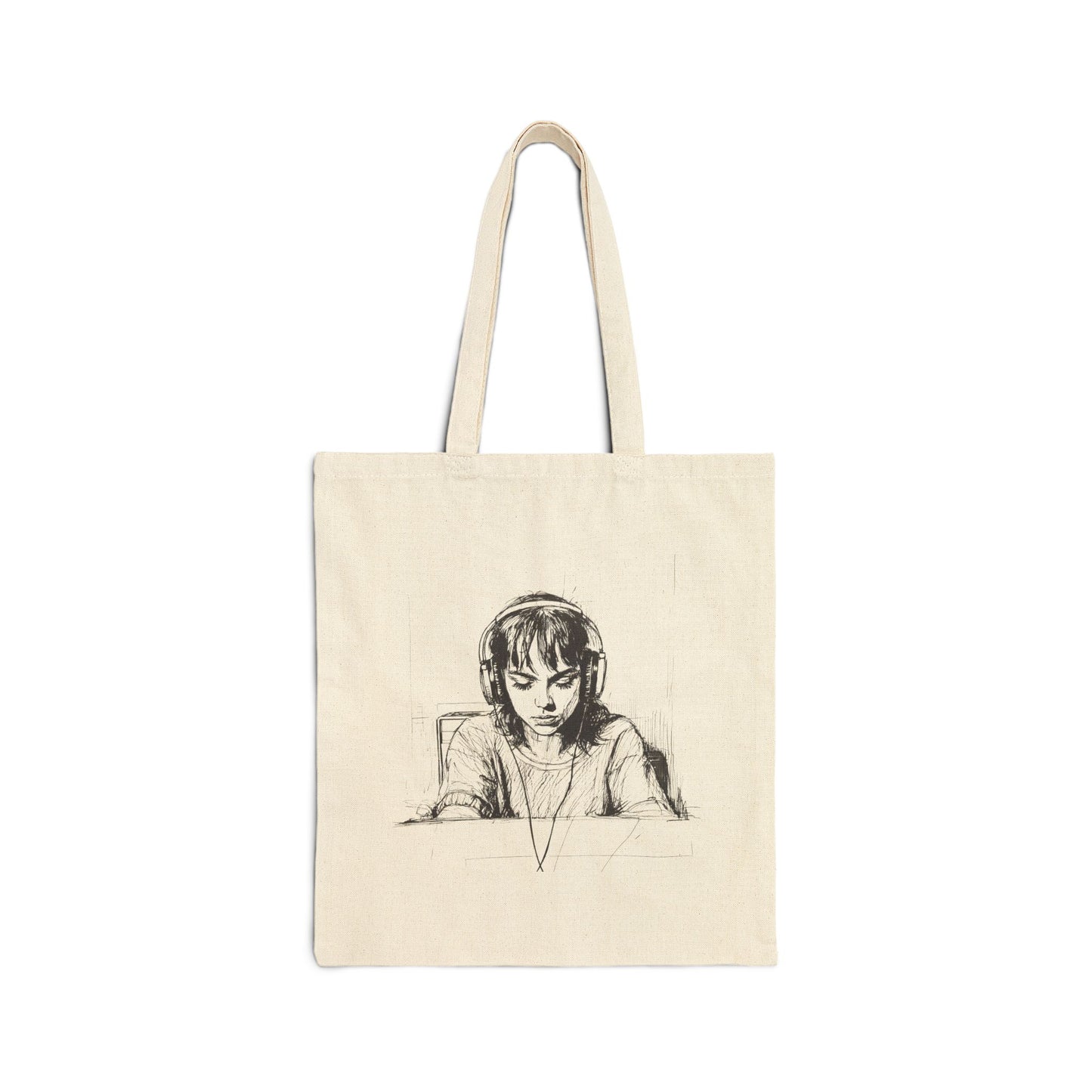 Cotton Canvas Tote Bag | Volumes Up Long Lashes with Headphones | sac fourre-tout | Reusasble Bag | Black Tote Bag | White Tote Bag