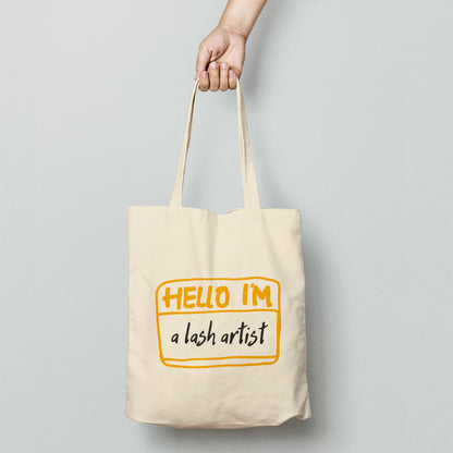 Cotton Canvas Tote Bag | Hello I'm a lash artist | Name Tag | sac fourre-tout | Lash Extensions | Lashes | Reusasble Bag | Black Tote Bag