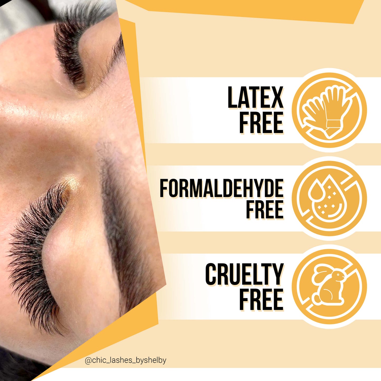 Elite Eyelash extension glue: Latex-free, formaldehyde-free, and cruelty-free formula for a safe and ethical application experience.