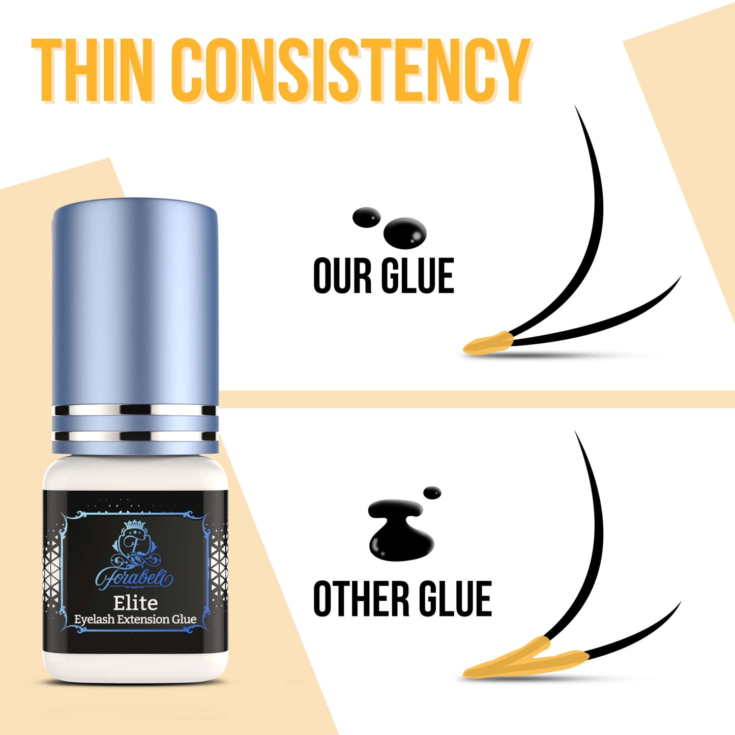 Elite eyelash extension glue with thin consistency for precise and delicate application.